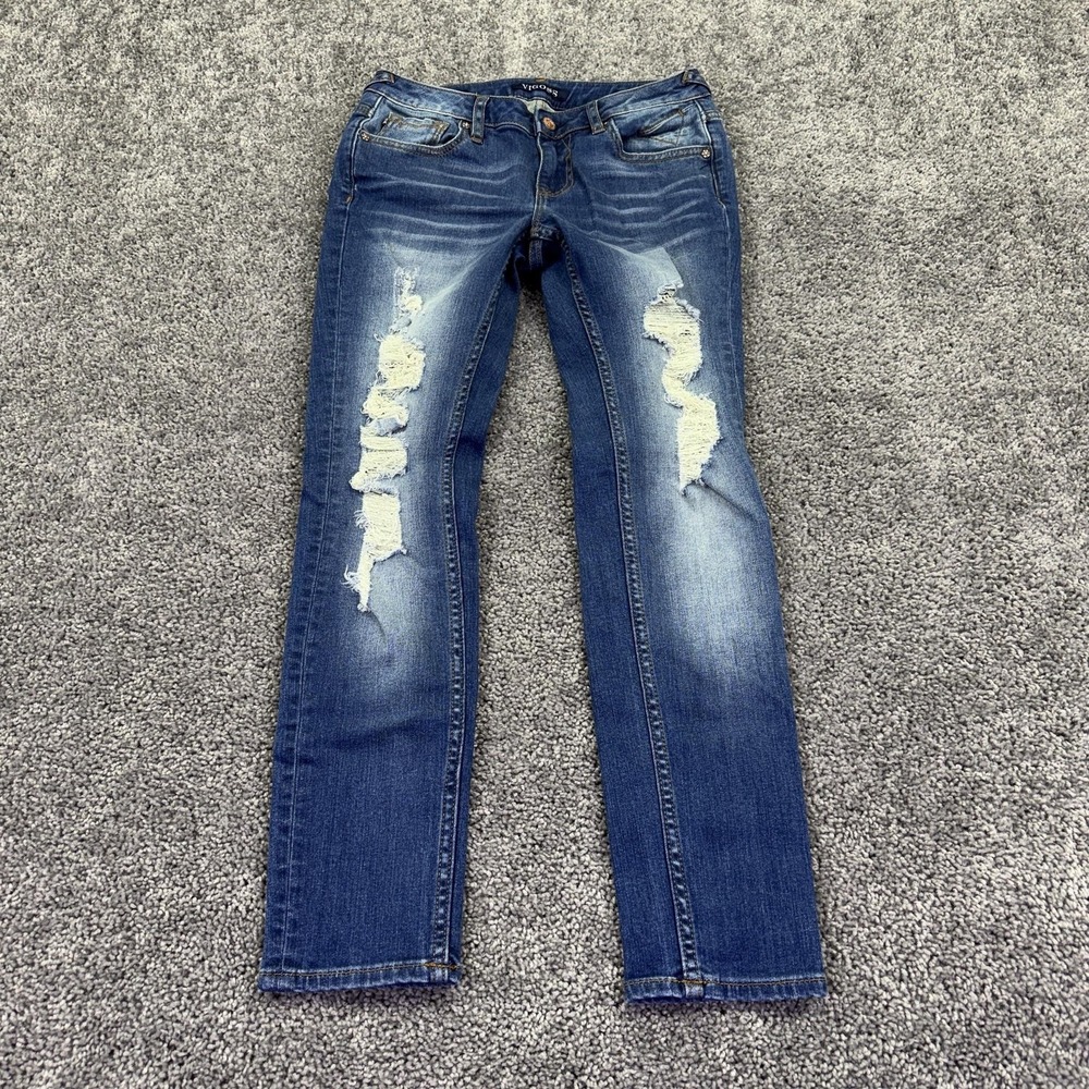 Vigoss Jeans Womens 25x25 Blue Thompson Tomboy Distressed Medium Wash Denim